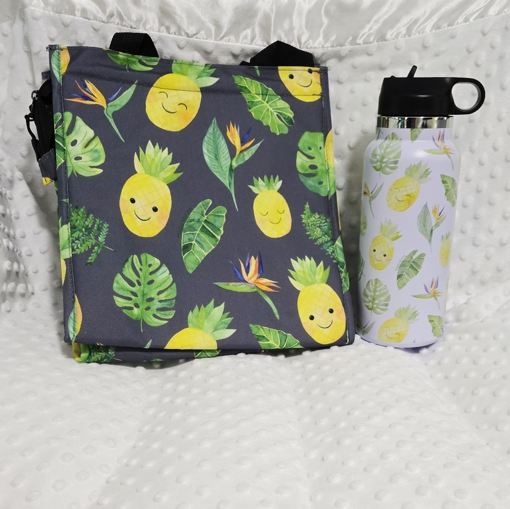 Happy Wahine Pineapple Bundle, Insulated Water Bottle & Lunch Bag - NWT
